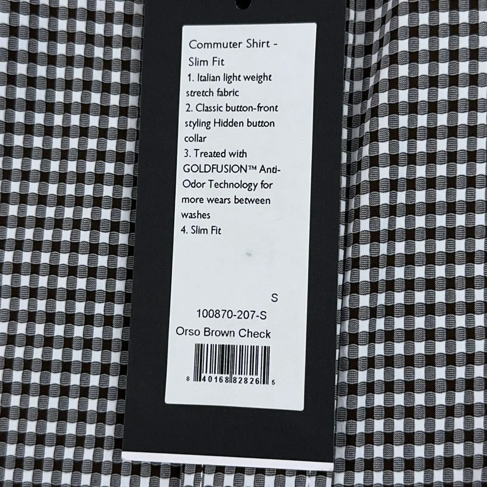 NEW Rhone‎ Commuter Shirt Slim Fit Men's Small Orso Brown Check Gingham Stretch
